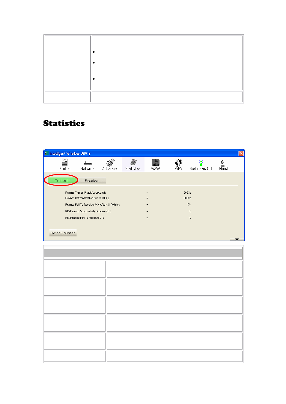 Statistics, Transmit | Abocom 802.11 b/g/n Mini Wireless LAN USB 2.0 Adapter None User Manual | Page 26 / 69