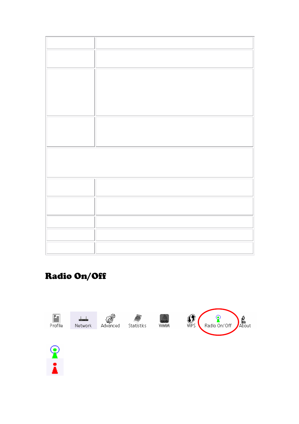 Radio on/off | Abocom 802.11 b/g/n Mini Wireless LAN USB 2.0 Adapter None User Manual | Page 31 / 69