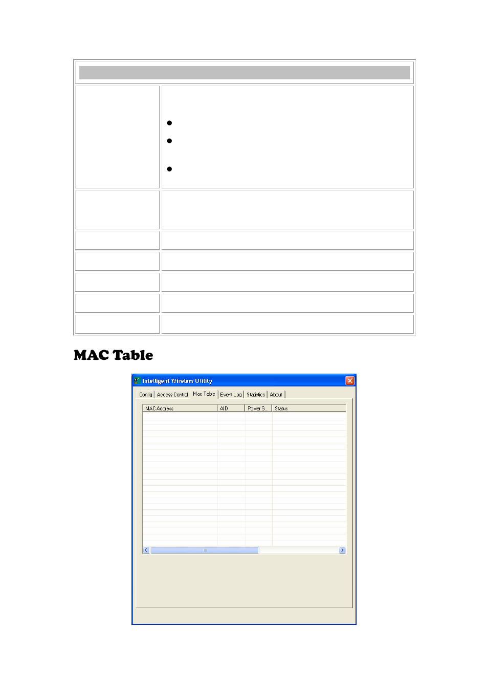 Mac table, Access control | Abocom 802.11 b/g/n Mini Wireless LAN USB 2.0 Adapter None User Manual | Page 36 / 69