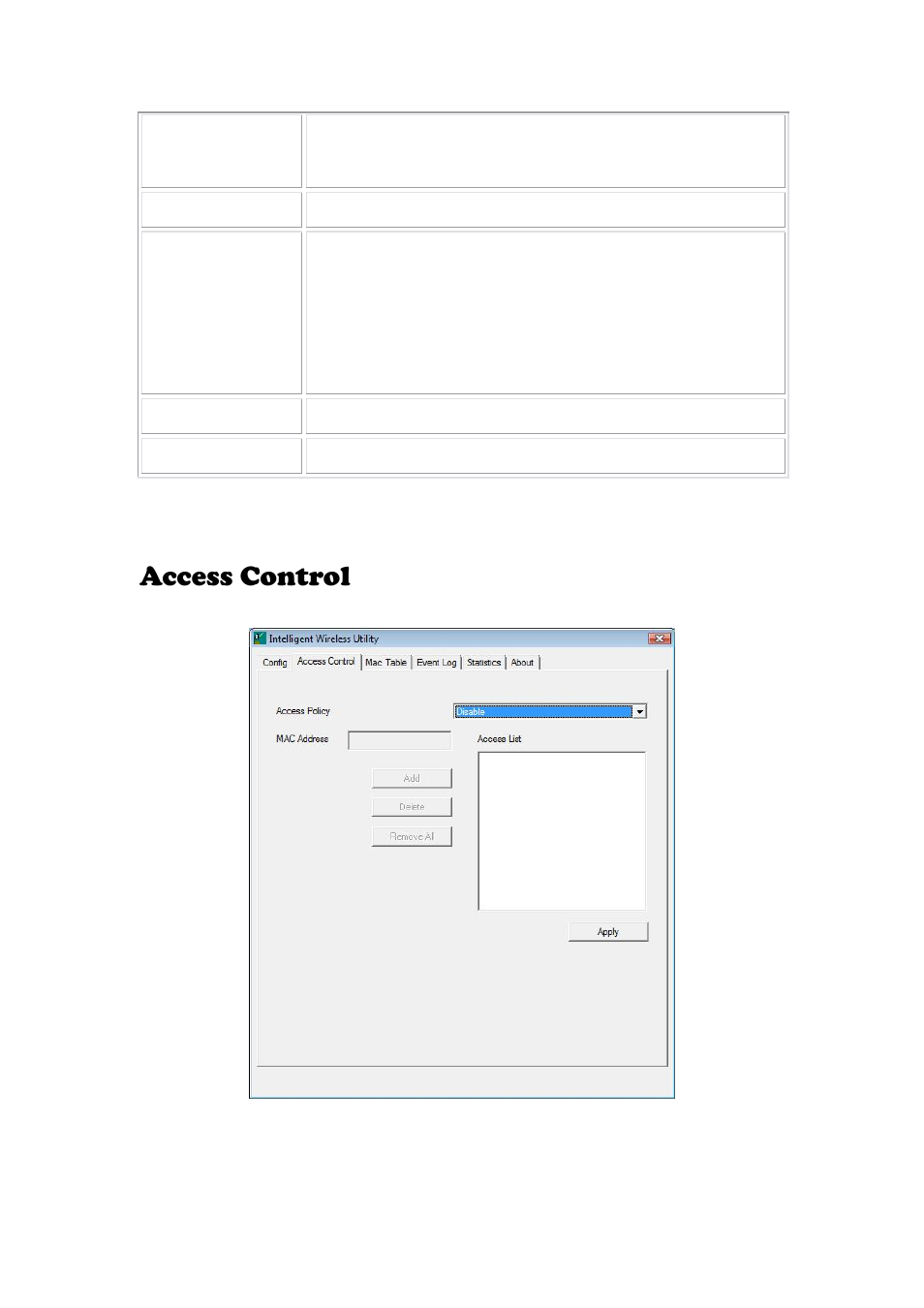 Access control | Abocom 802.11 b/g/n Mini Wireless LAN USB 2.0 Adapter None User Manual | Page 61 / 69