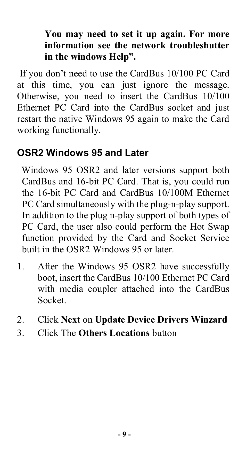Osr2 windows 95 and later | Abocom FE2000 User Manual | Page 10 / 20
