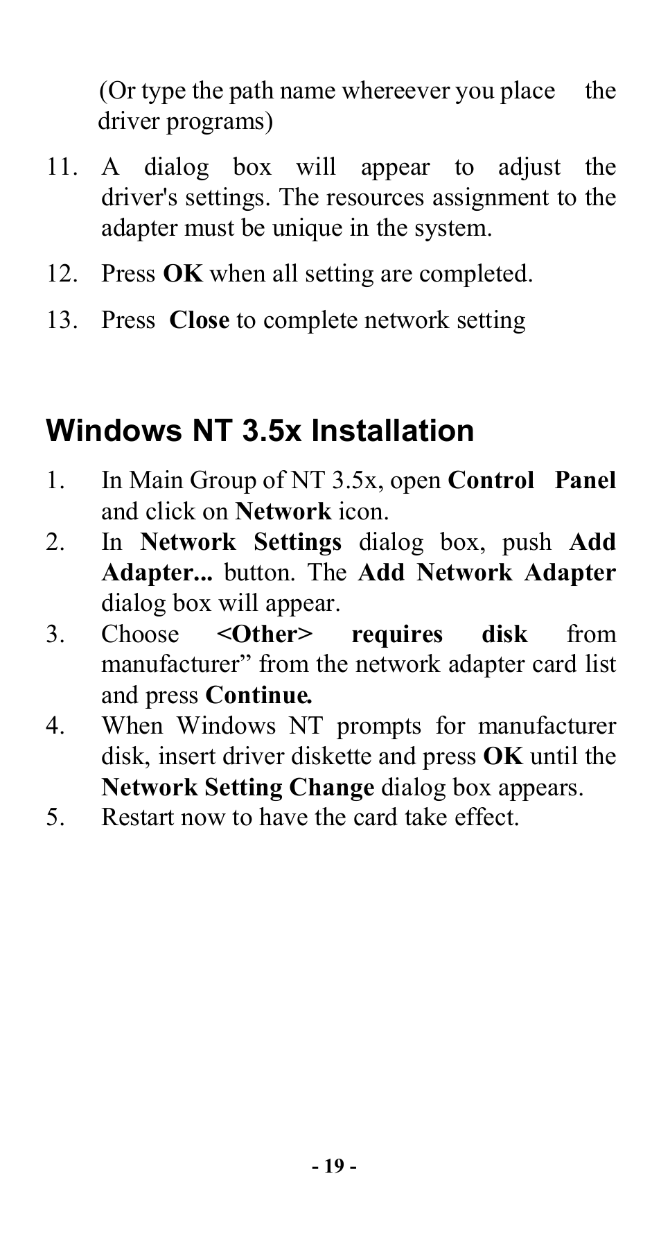 Windows nt 3.5x installation | Abocom FE2000 User Manual | Page 20 / 20