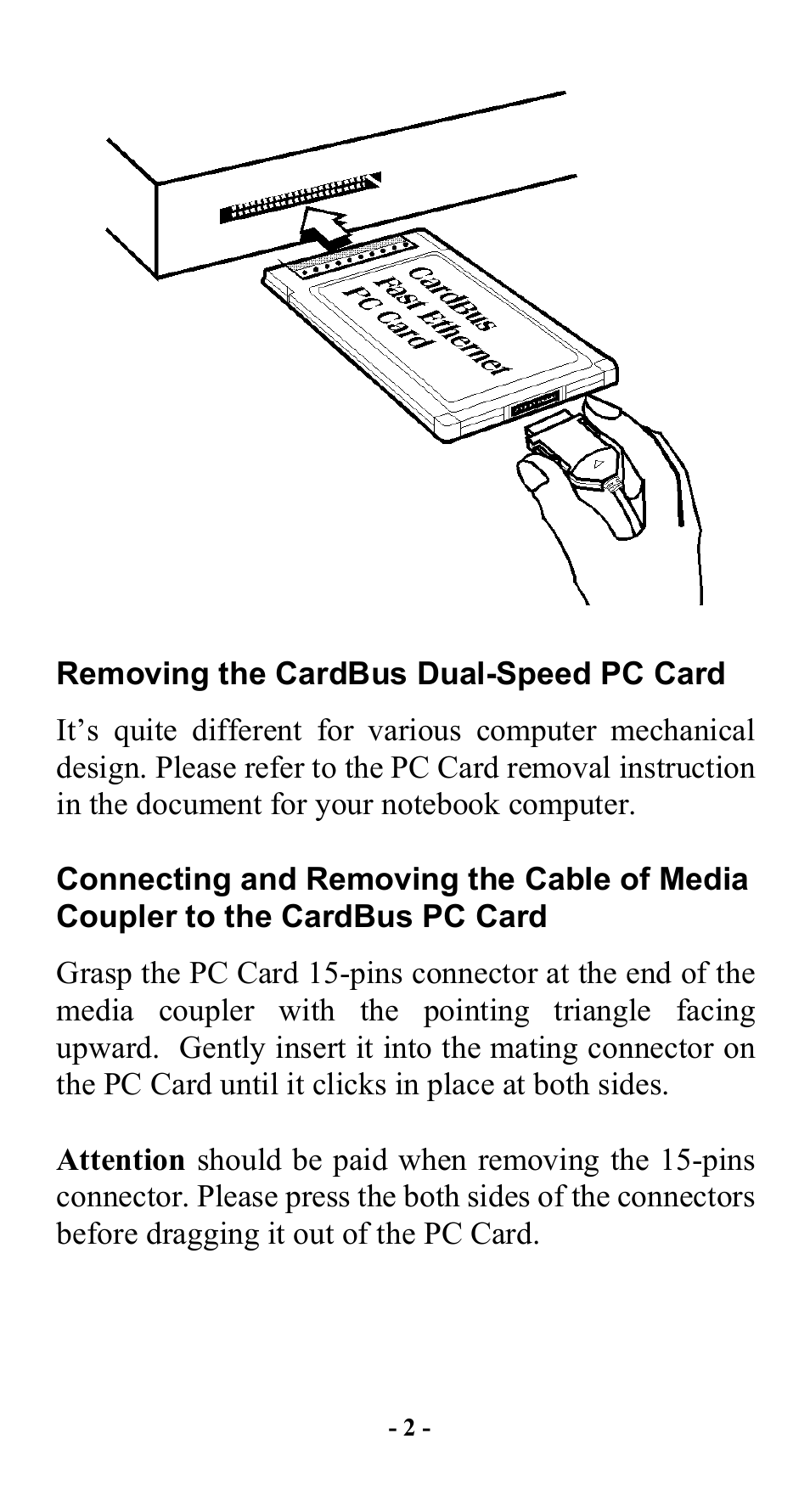 Removing the cardbus dual-speed pc card | Abocom FE2000 User Manual | Page 3 / 20