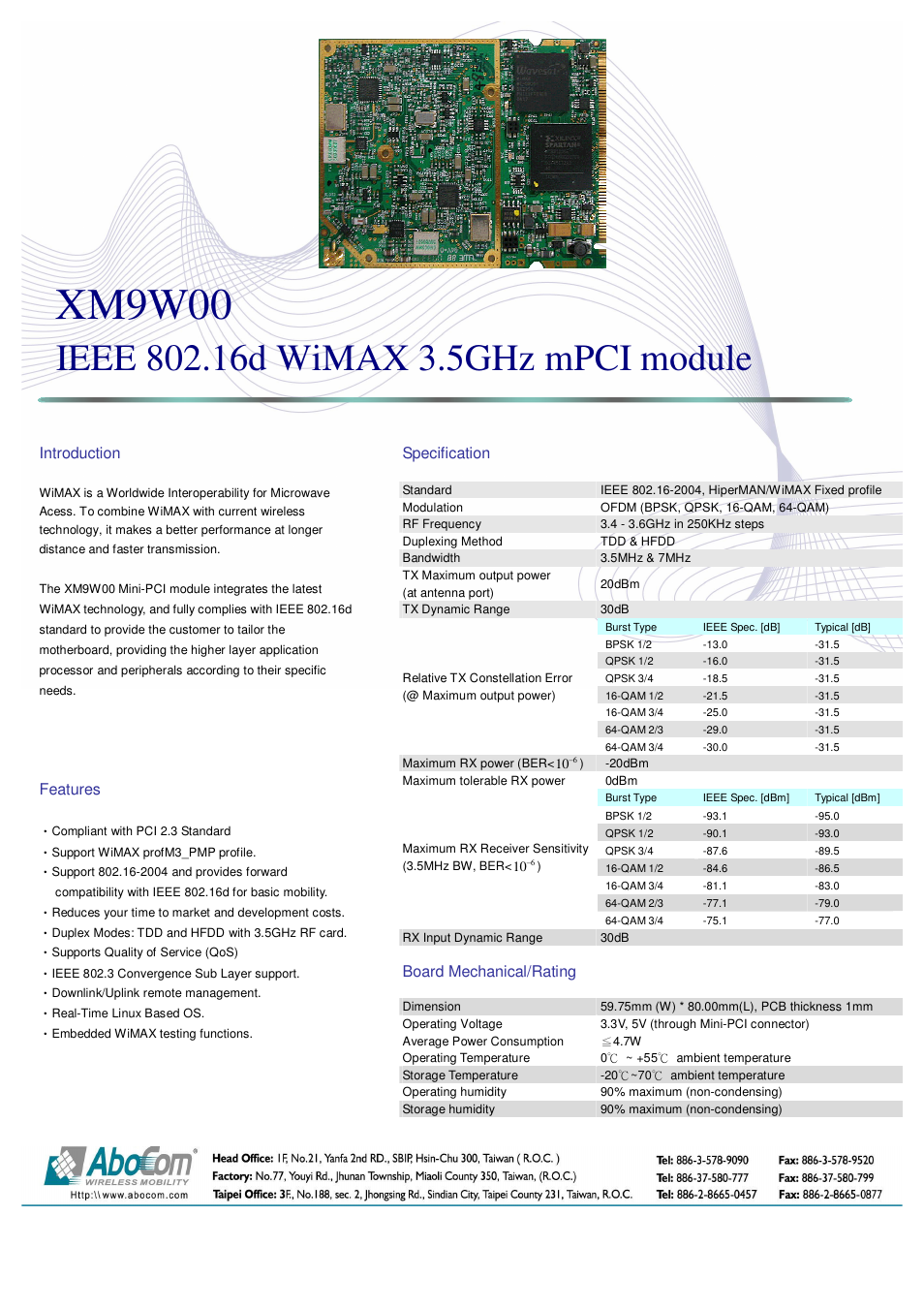 Abocom XM9W00 User Manual | 1 page