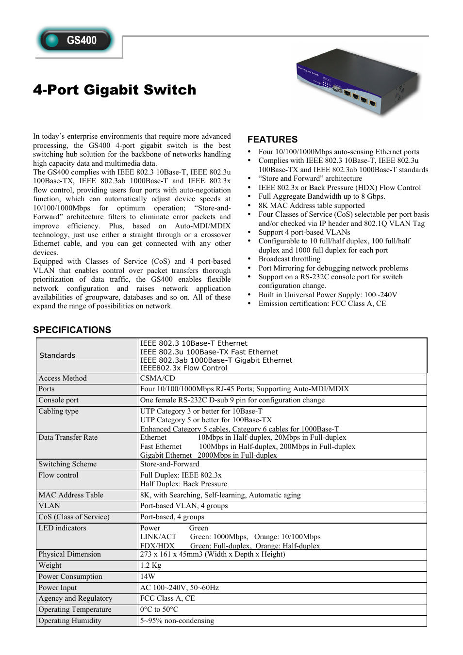 Abocom GS400 User Manual | 1 page