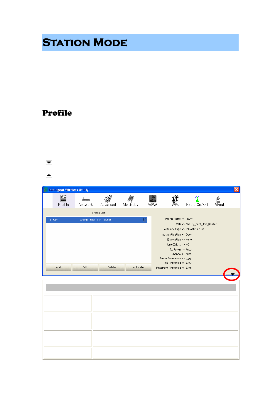 Station mode, Profile, Profile tab | Abocom WU5214 User Manual | Page 15 / 69