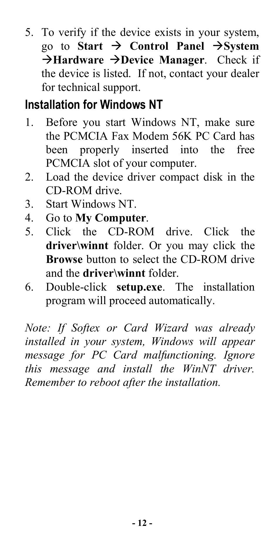 Installation for windows nt | Abocom FM560C User Manual | Page 14 / 14
