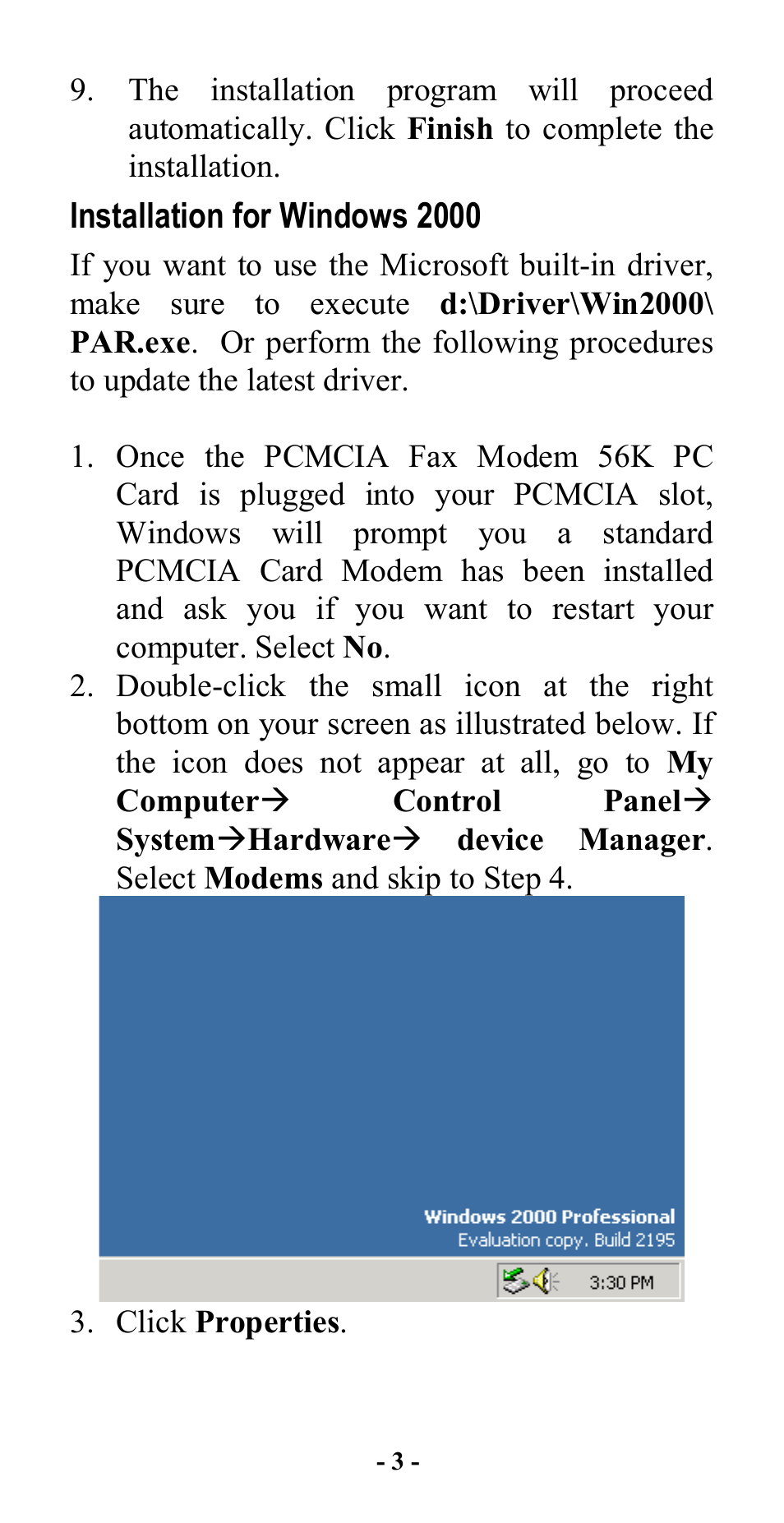 Installation for windows 2000 | Abocom FM560C User Manual | Page 5 / 14