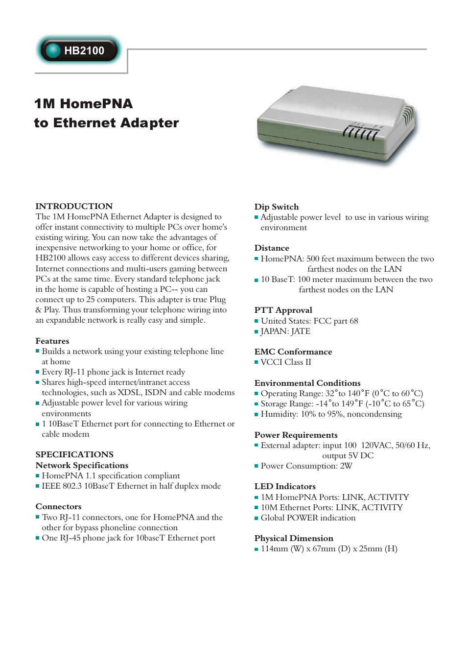 Abocom HB2100 User Manual | 1 page