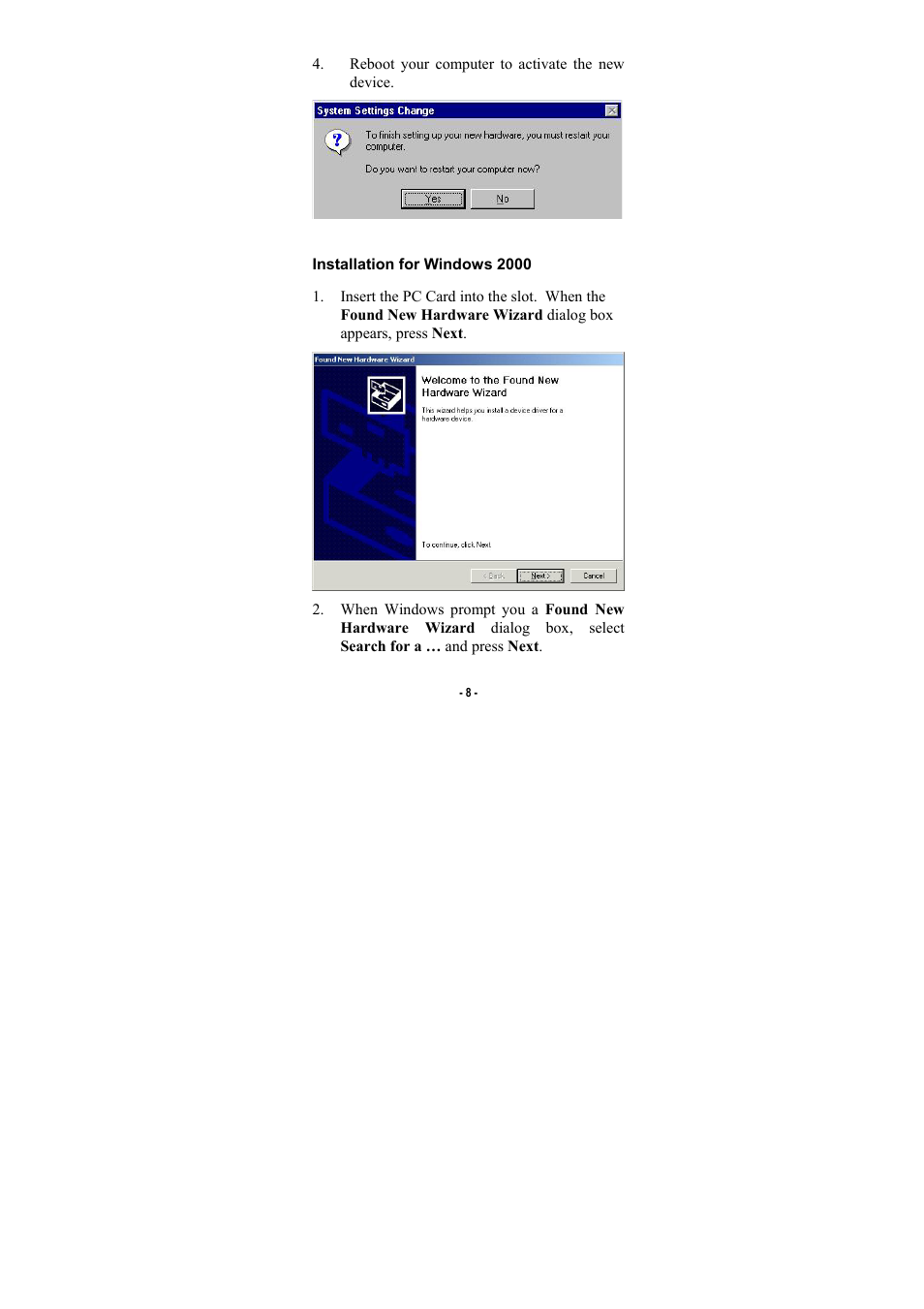 Installation for windows 2000 | Abocom FE1500 User Manual | Page 10 / 17