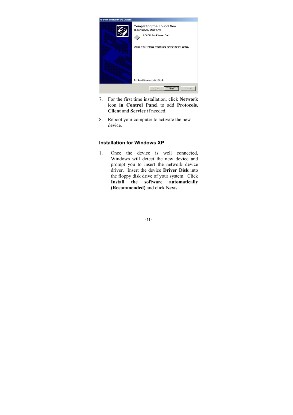 Installation for windows xp | Abocom FE1500 User Manual | Page 13 / 17