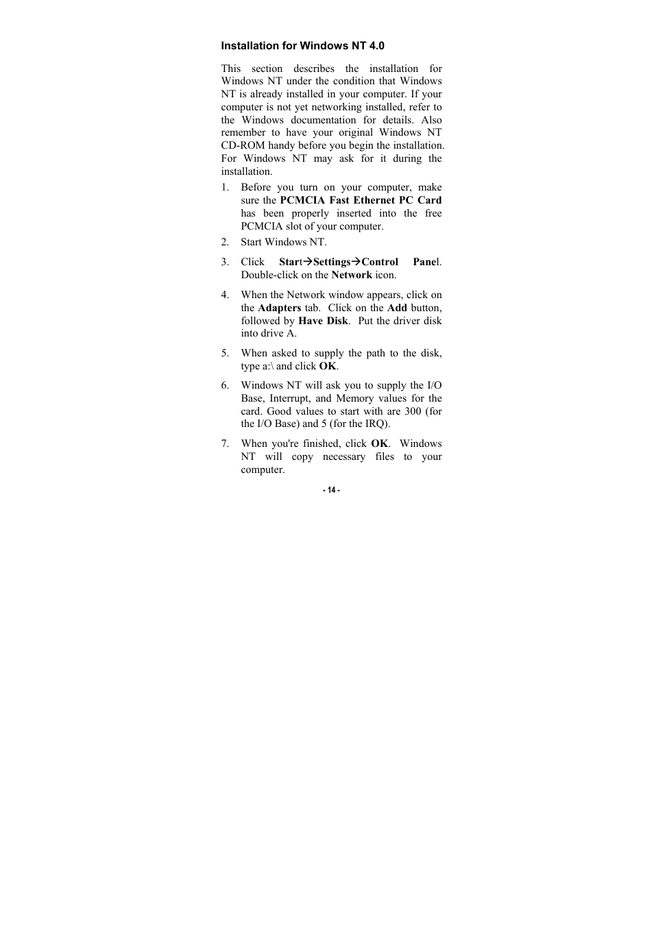 Installation for windows nt 4.0 | Abocom FE1500 User Manual | Page 16 / 17