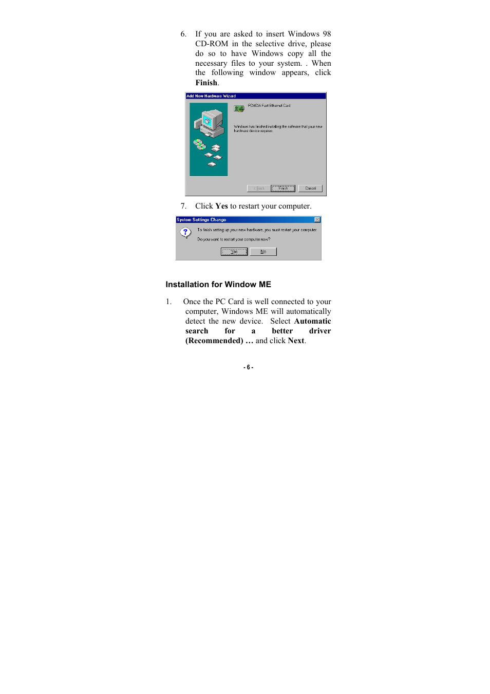 Installation for window me | Abocom FE1500 User Manual | Page 8 / 17