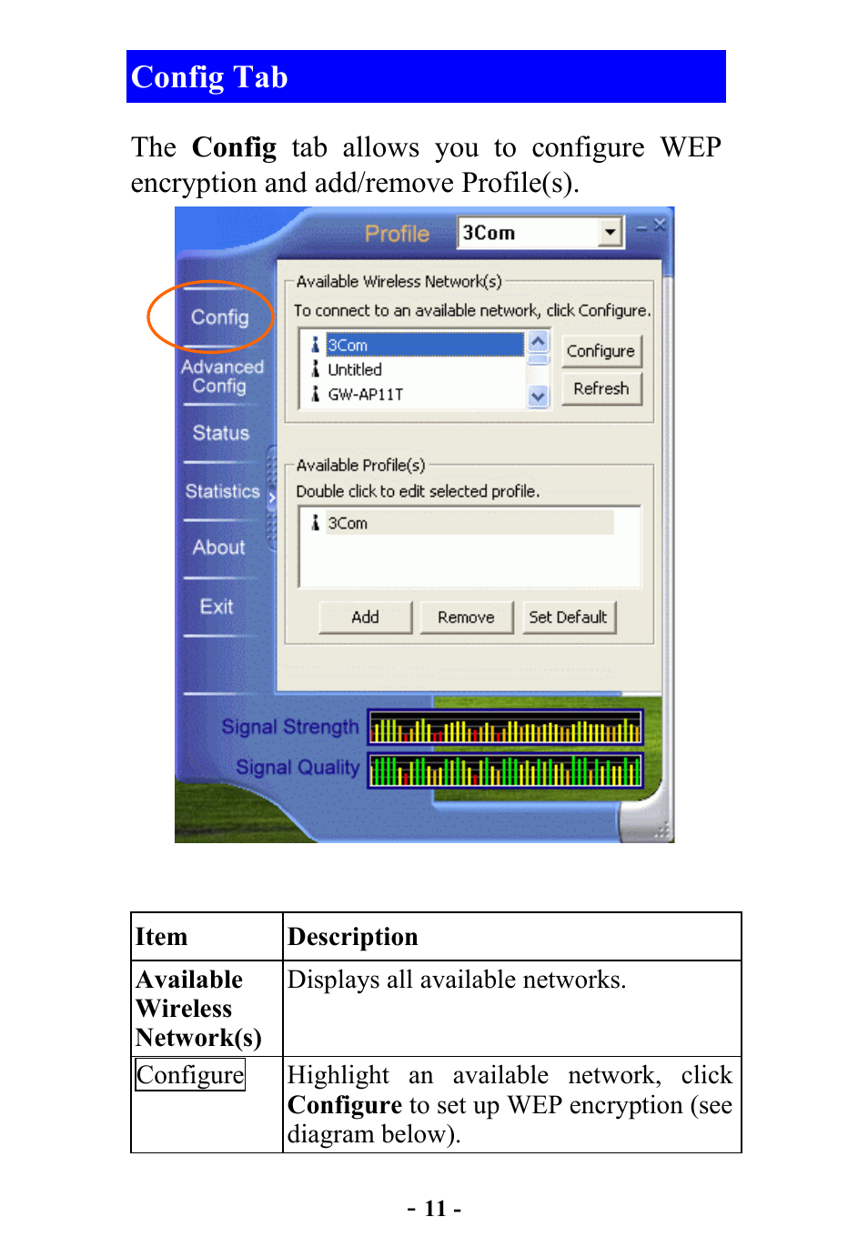 Config tab | Abocom WB2500 User Manual | Page 12 / 20