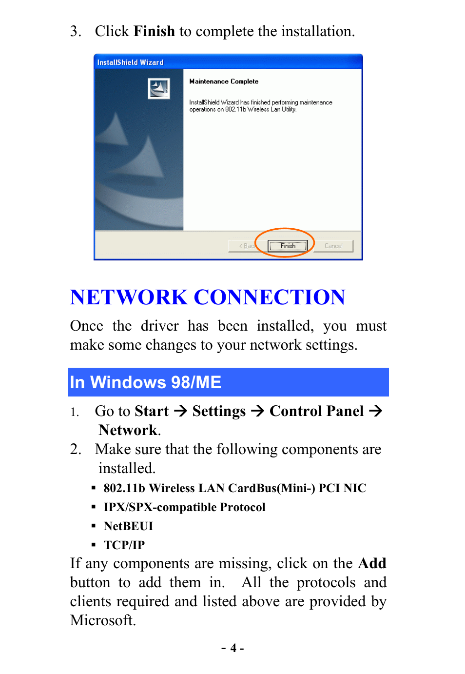 Network connection | Abocom WB2500 User Manual | Page 5 / 20