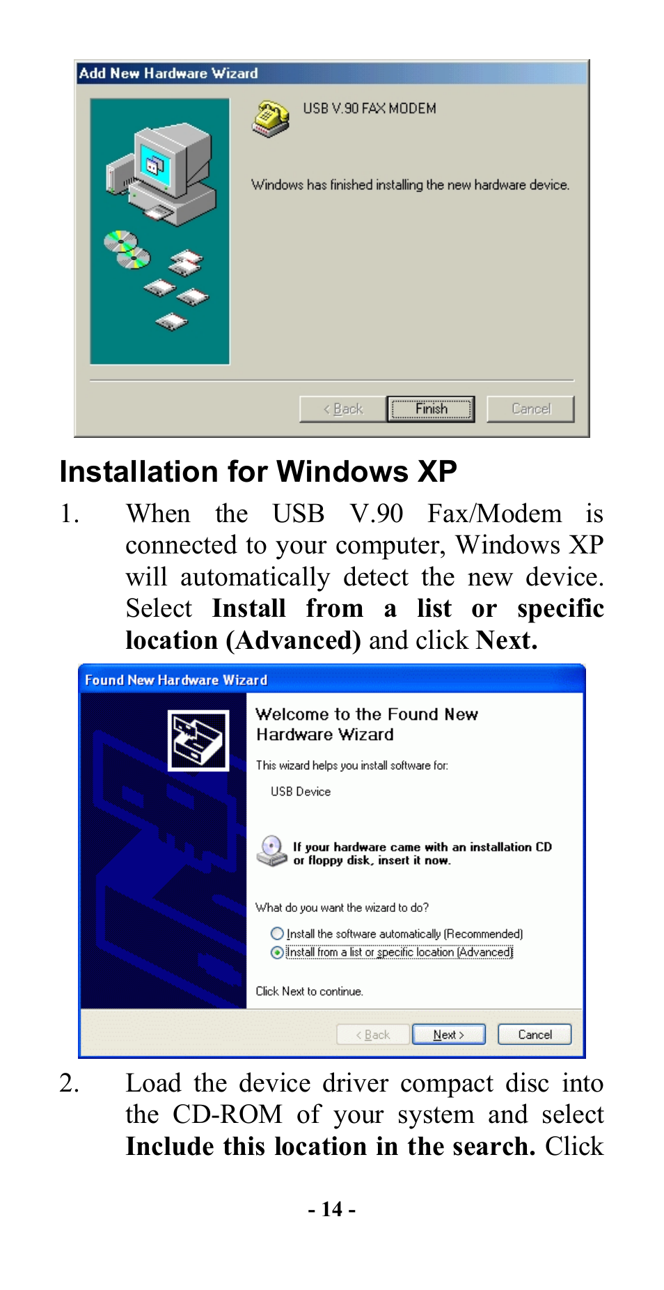 Installation for windows xp | Abocom USM560 User Manual | Page 18 / 20