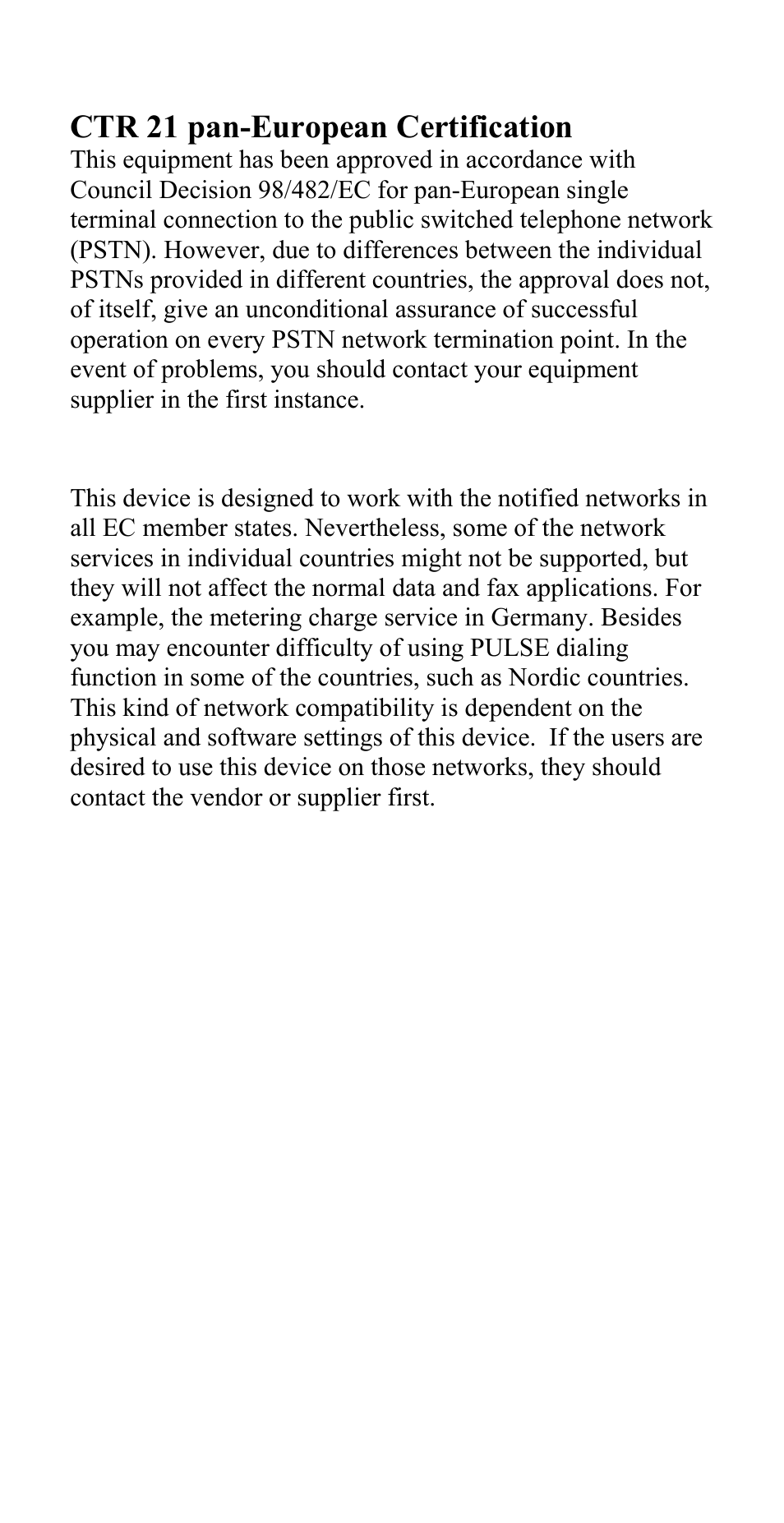 Ctr 21 pan-european certification | Abocom USM560 User Manual | Page 4 / 20