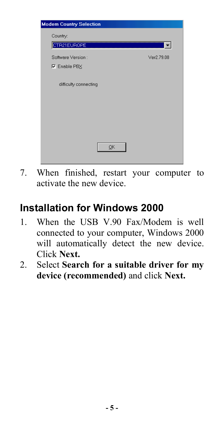 Installation for windows 2000 | Abocom USM560 User Manual | Page 9 / 20