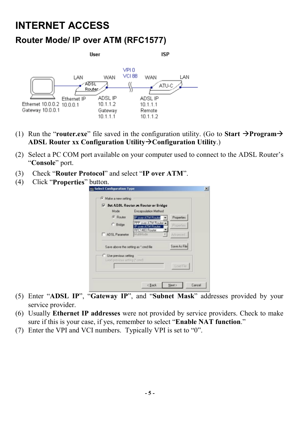 Internet access, Router mode/ ip over atm (rfc1577) | Abocom AR1000 User Manual | Page 6 / 8