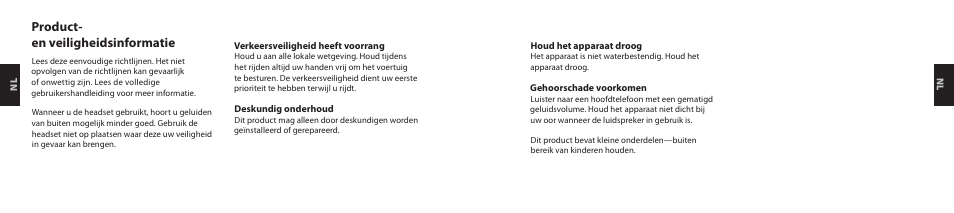 Product- en veiligheidsinformatie | Nokia Purity HD Headset User Manual | Page 8 / 43