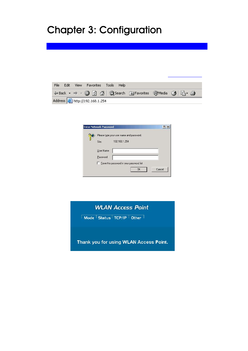 Chapter 3: configuration, Login | Abocom 802.11b/g Portable Router WAP2102 User Manual | Page 8 / 41