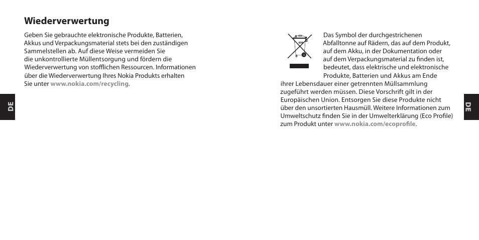 Wiederverwertung | Nokia Purity Headset User Manual | Page 25 / 51
