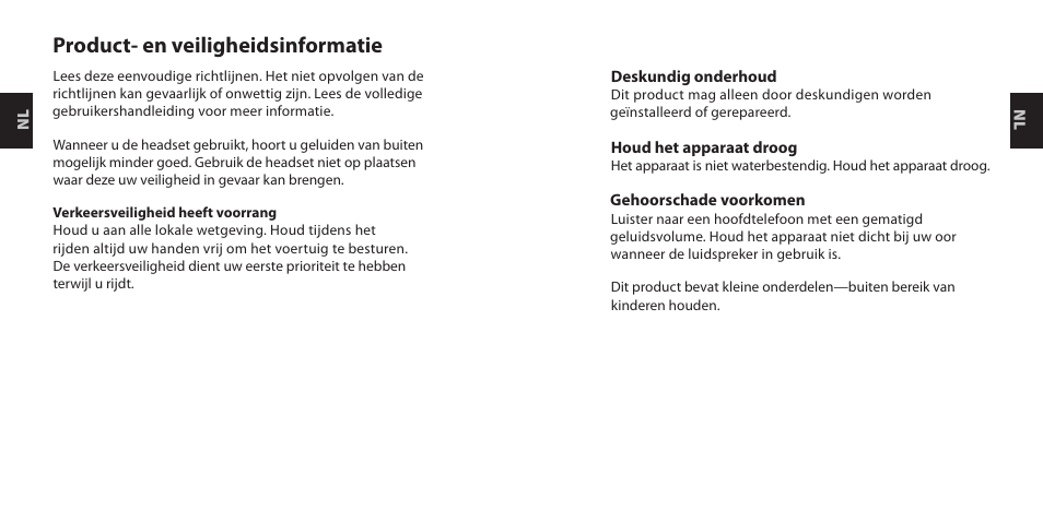 Product- en veiligheidsinformatie | Nokia Purity Headset User Manual | Page 9 / 51