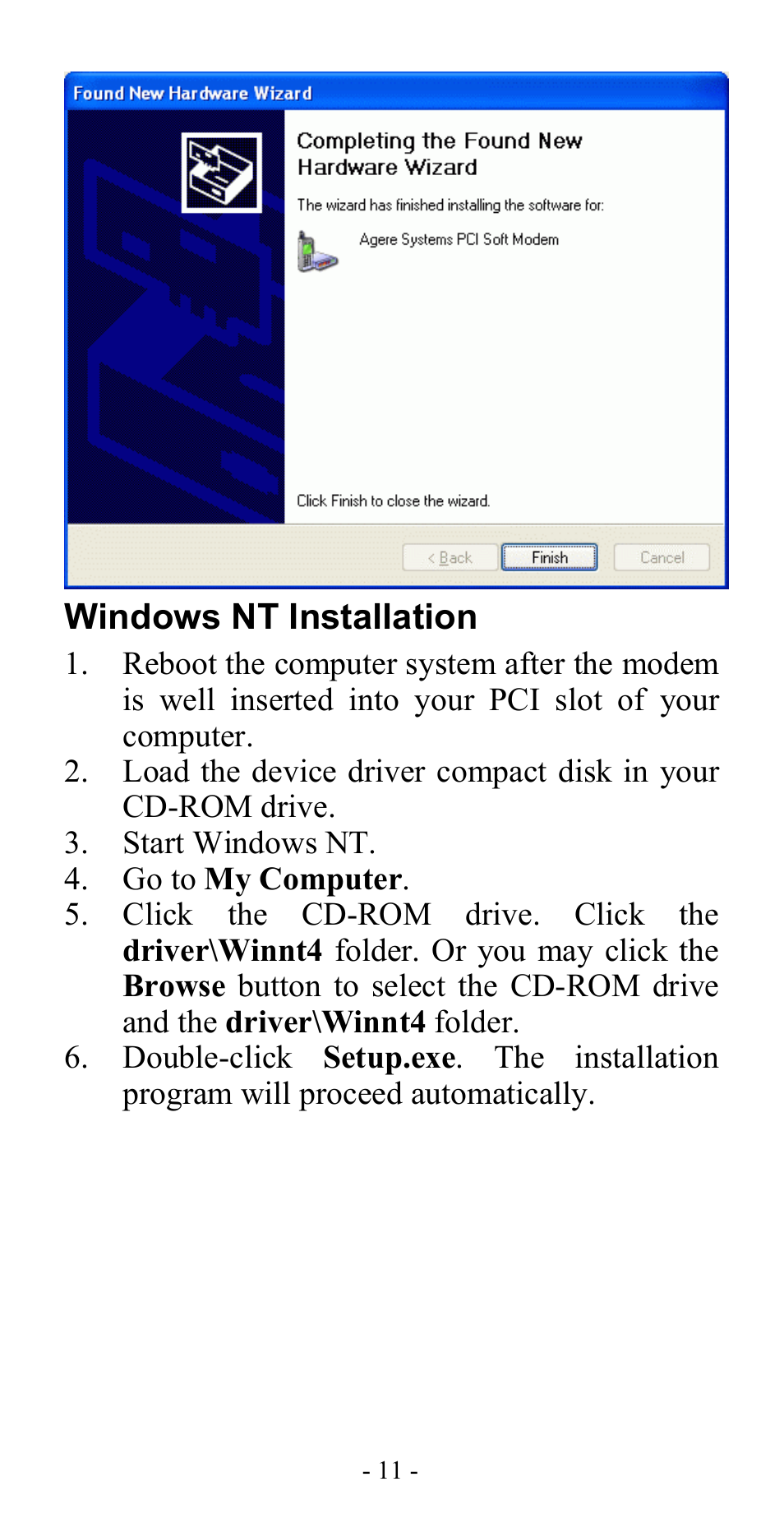 Windows nt installation | Abocom ISM56CL User Manual | Page 14 / 19