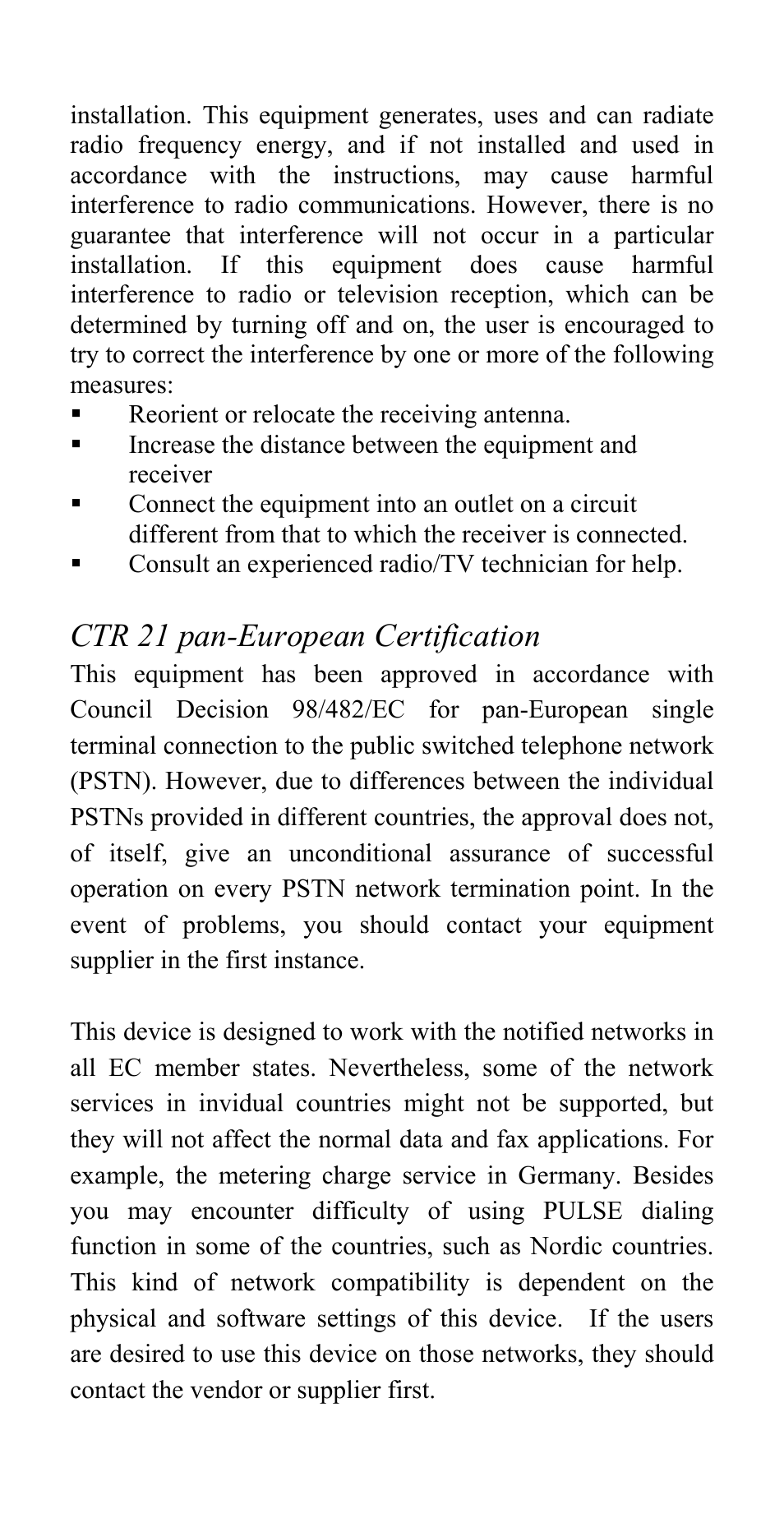 Ctr 21 pan-european certification | Abocom ISM56CL User Manual | Page 3 / 19
