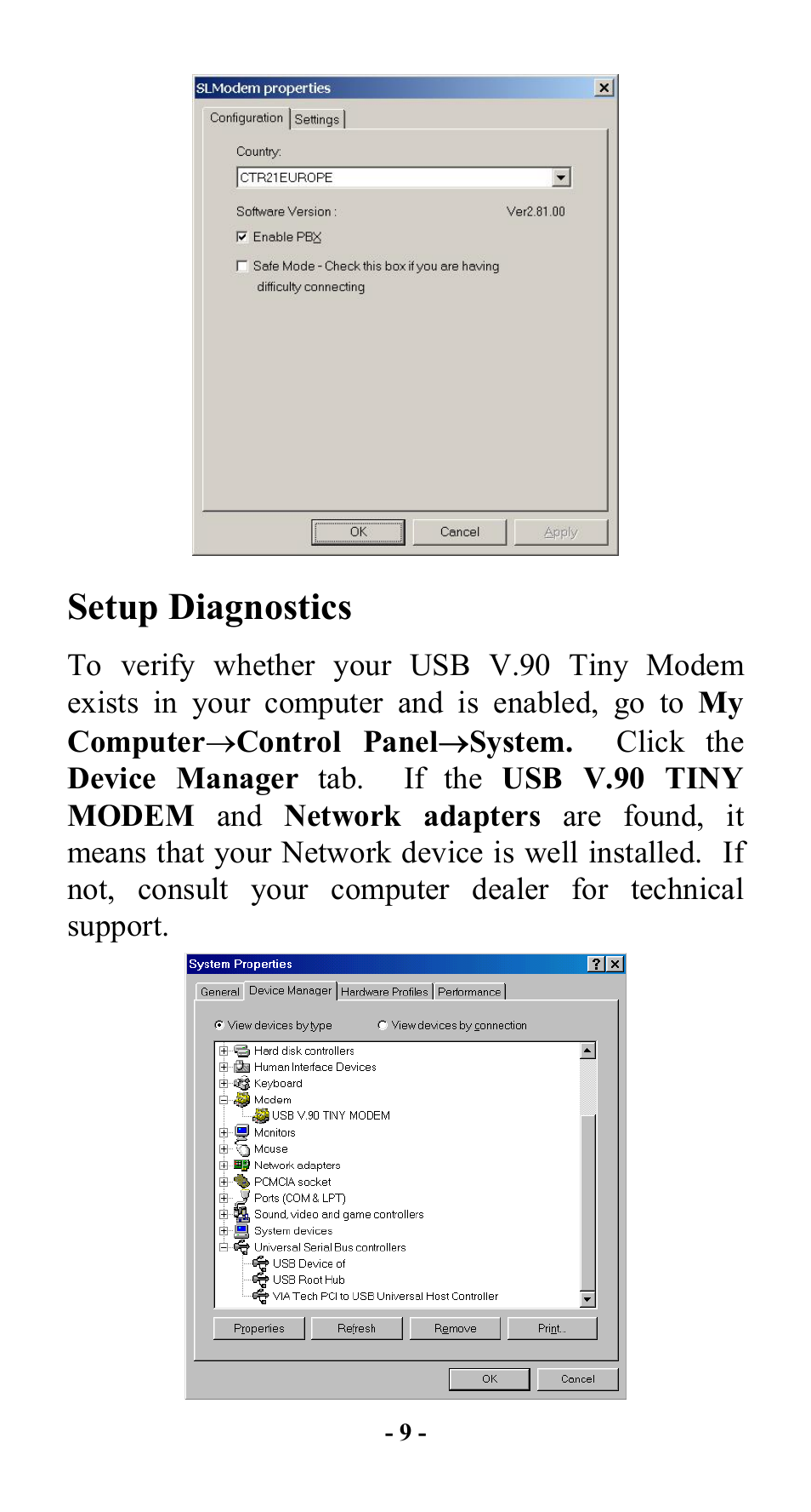 Setup diagnostics | Abocom Modem UTM560 User Manual | Page 13 / 19