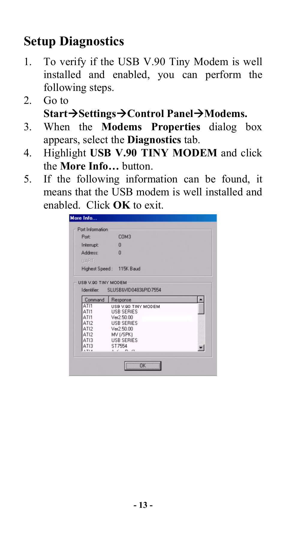 Setup diagnostics | Abocom Modem UTM560 User Manual | Page 17 / 19