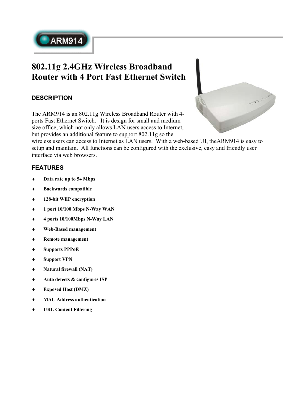 Abocom ARM914 User Manual | 2 pages