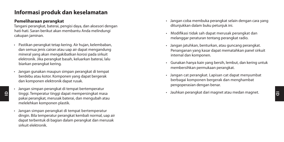 Informasi produk dan keselamatan | Nokia Purity Headset User Manual | Page 29 / 38