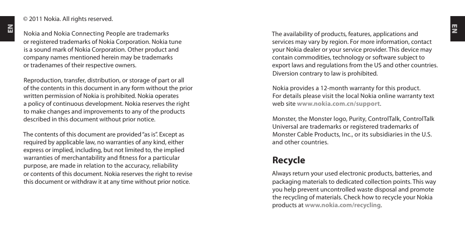 Recycle | Nokia Purity Headset User Manual | Page 7 / 38