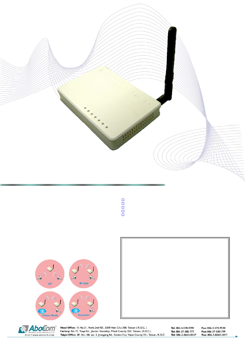 Abocom WAP354 User Manual | 1 page