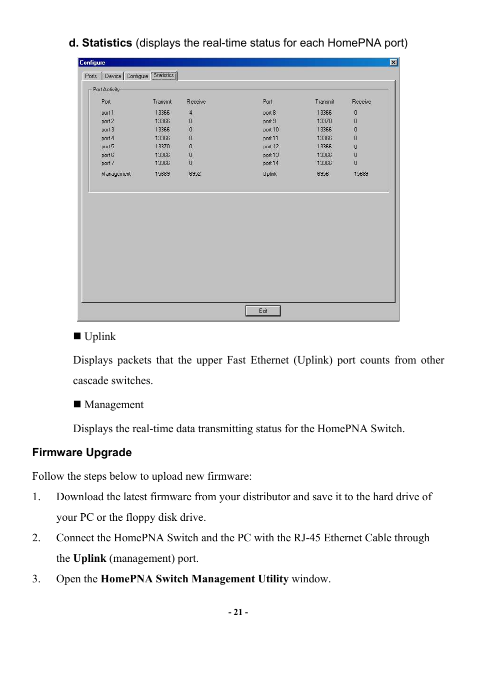 Firmware upgrade | Abocom Manageable 14-port HomePNA Plus 2 Fast Ethernet Switch User Manual | Page 27 / 54