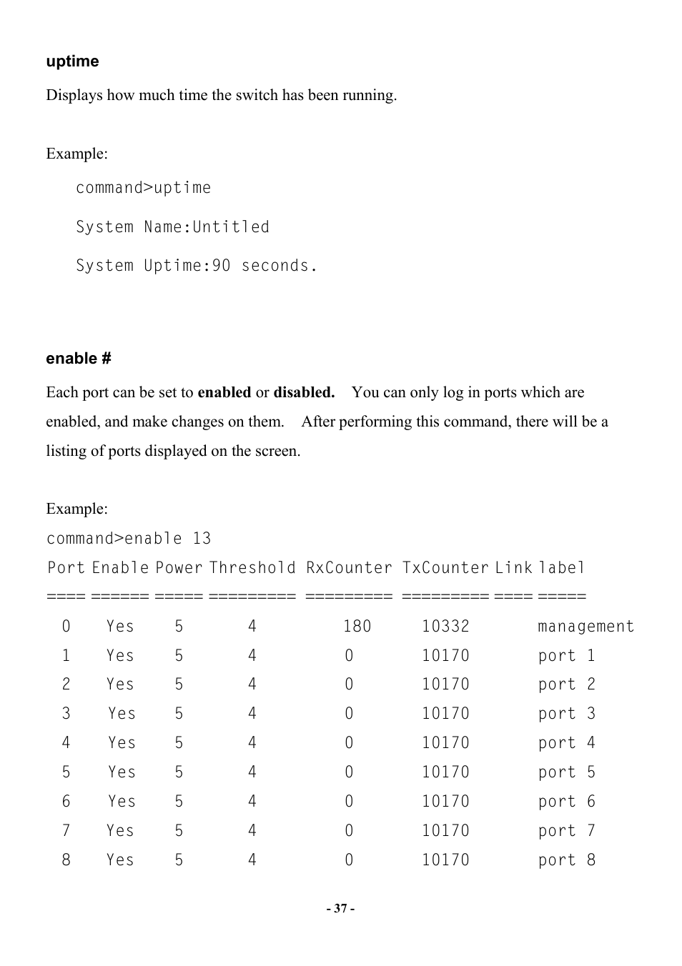 Uptime, Enable | Abocom Manageable 14-port HomePNA Plus 2 Fast Ethernet Switch User Manual | Page 43 / 54