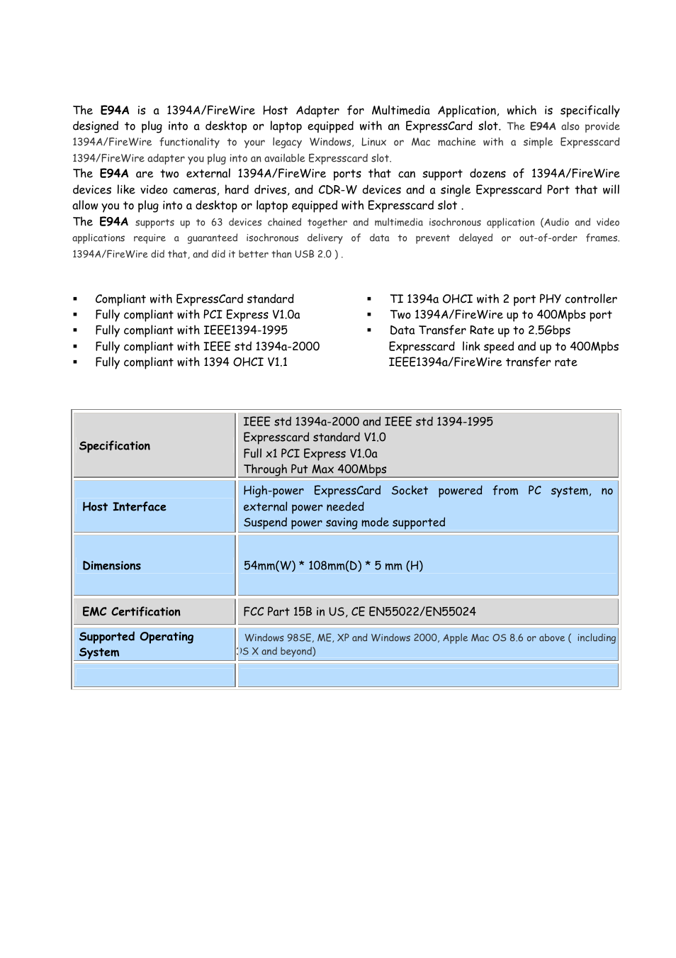 Abocom E94A User Manual | 1 page