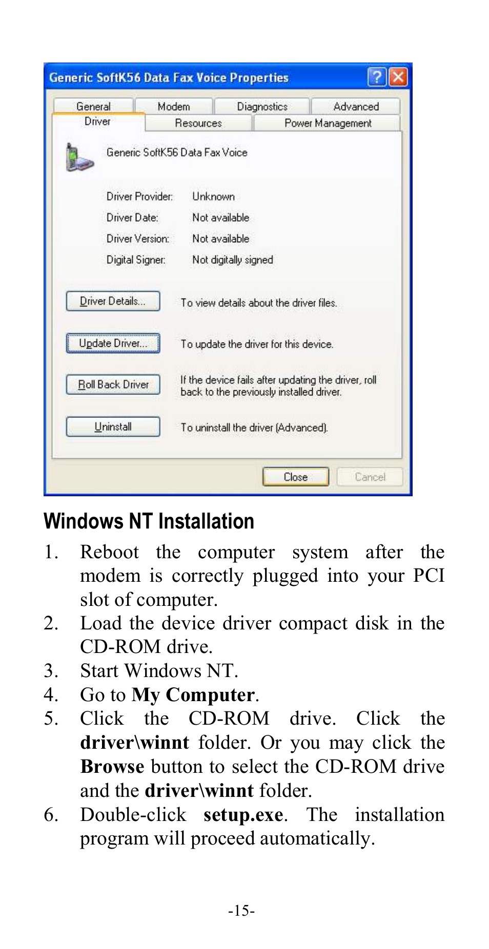 Windows nt installation, Indows, Nt i | Nstallation | Abocom ISM56CR User Manual | Page 20 / 20