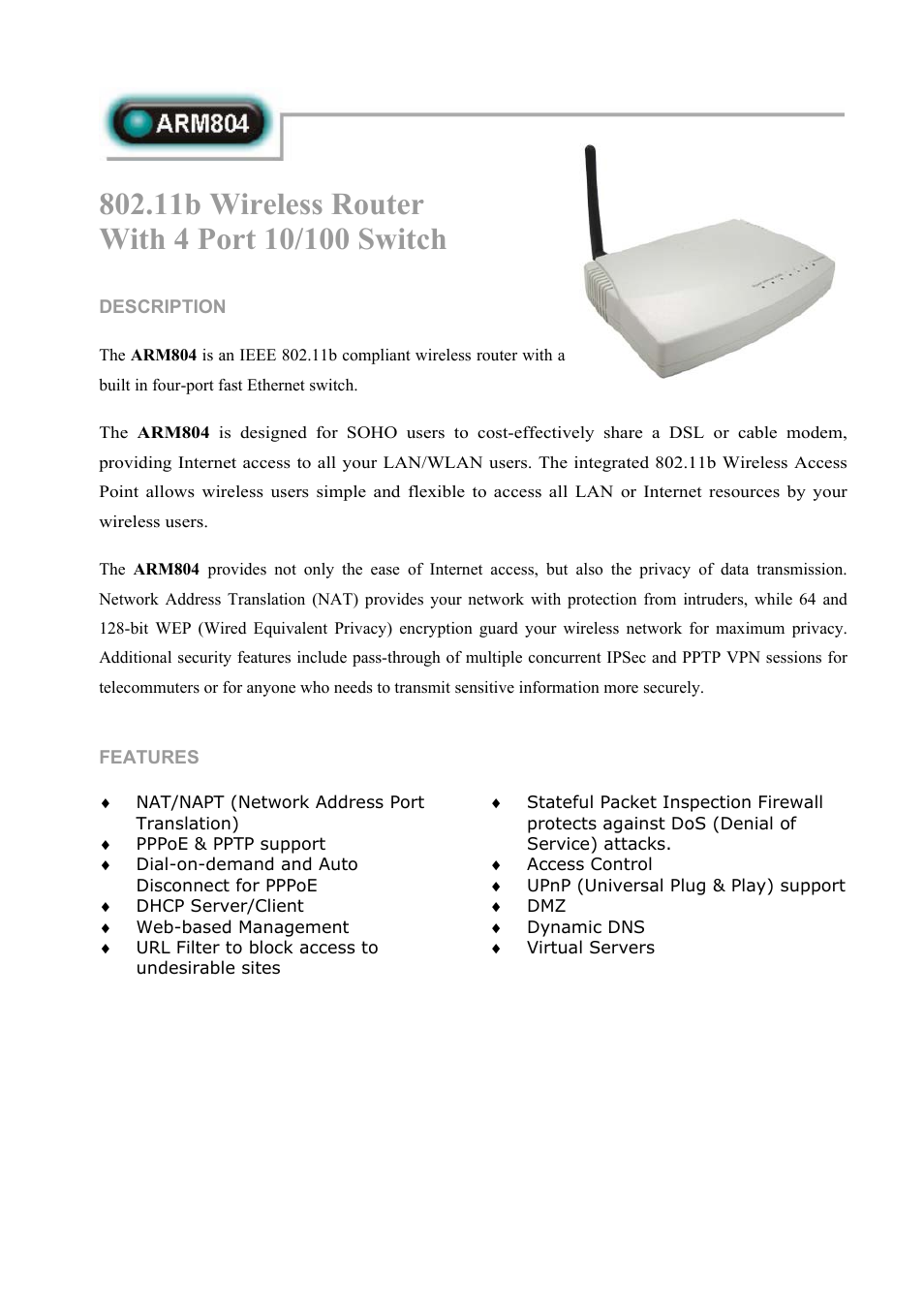 Abocom ARM804 User Manual | 2 pages