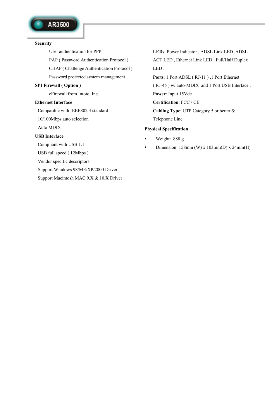 Abocom AR3500 User Manual | Page 2 / 2