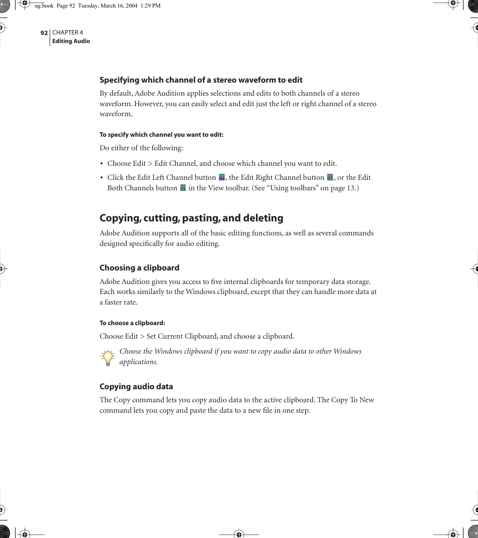 Copying, cutting, pasting, and deleting | Adobe AUDITION 1.5 User Manual | Page 100 / 308