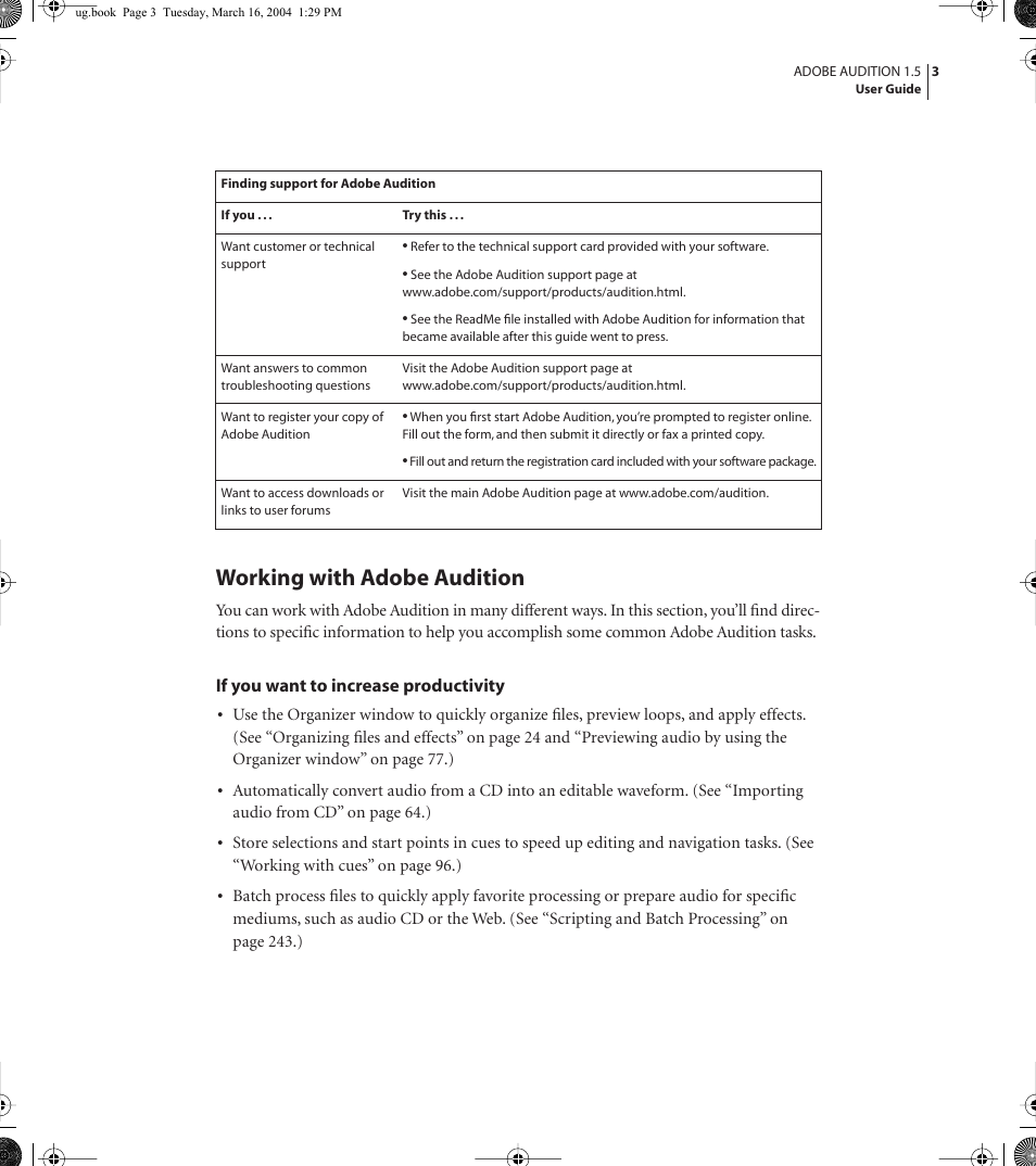 Working with adobe audition | Adobe AUDITION 1.5 User Manual | Page 11 / 308