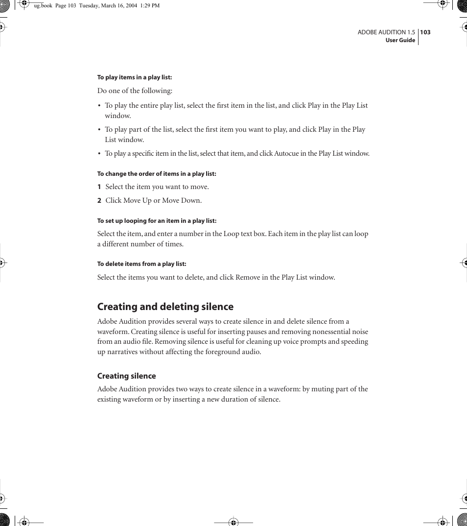 Creating and deleting silence | Adobe AUDITION 1.5 User Manual | Page 111 / 308