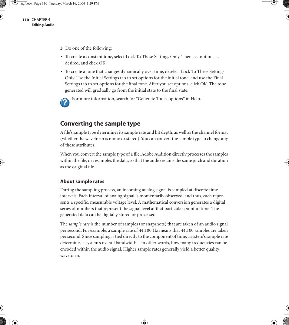 Converting the sample type | Adobe AUDITION 1.5 User Manual | Page 118 / 308