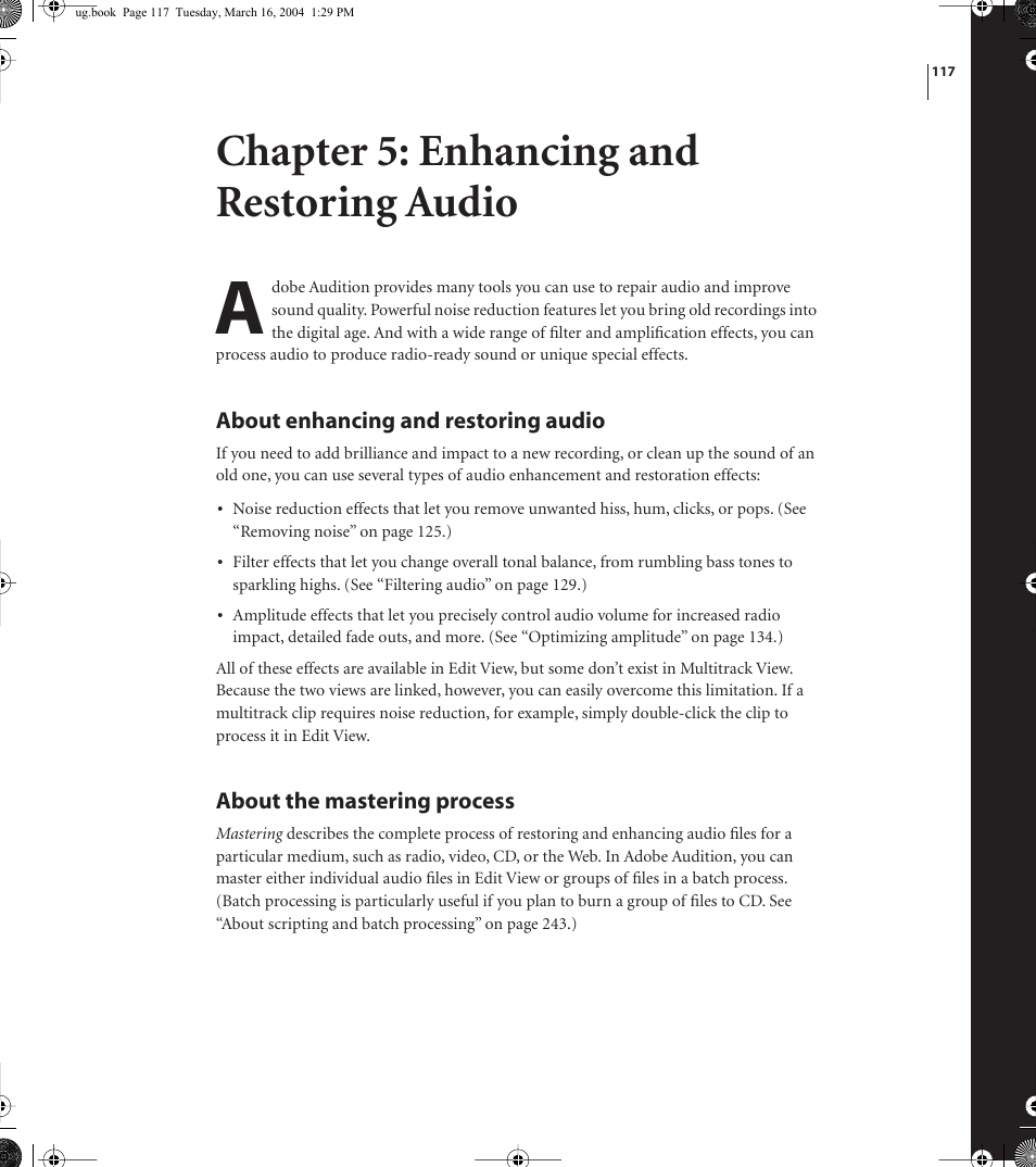 Chapter 5: enhancing and restoring audio | Adobe AUDITION 1.5 User Manual | Page 125 / 308