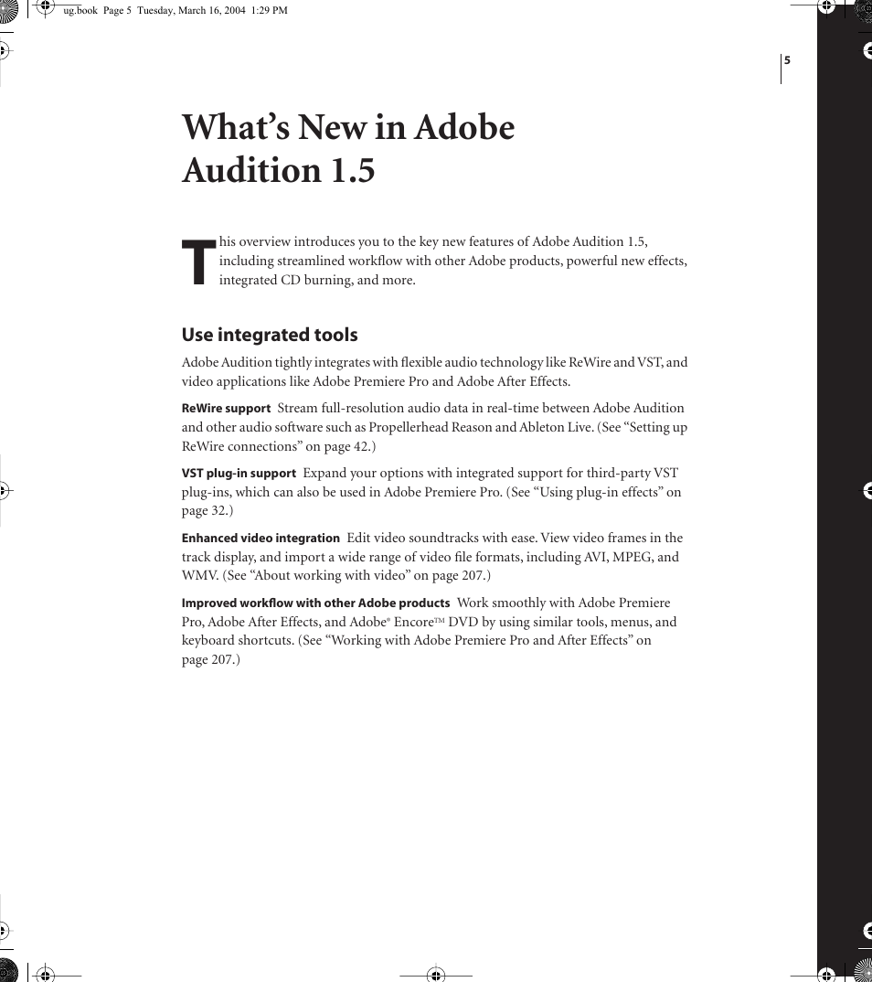 What’s new in adobe audition 1.5, Use integrated tools | Adobe AUDITION 1.5 User Manual | Page 13 / 308