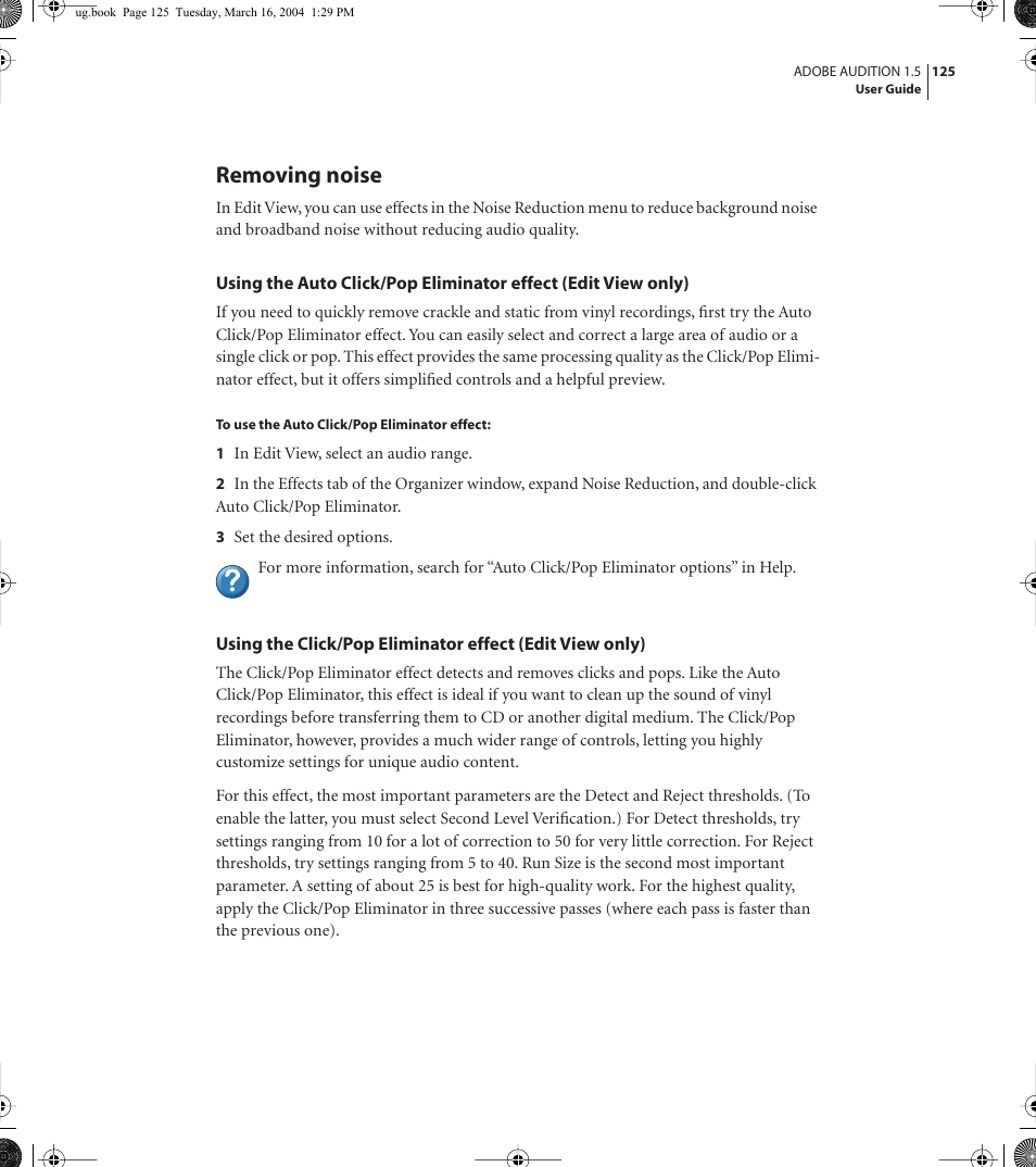 Removing noise | Adobe AUDITION 1.5 User Manual | Page 133 / 308