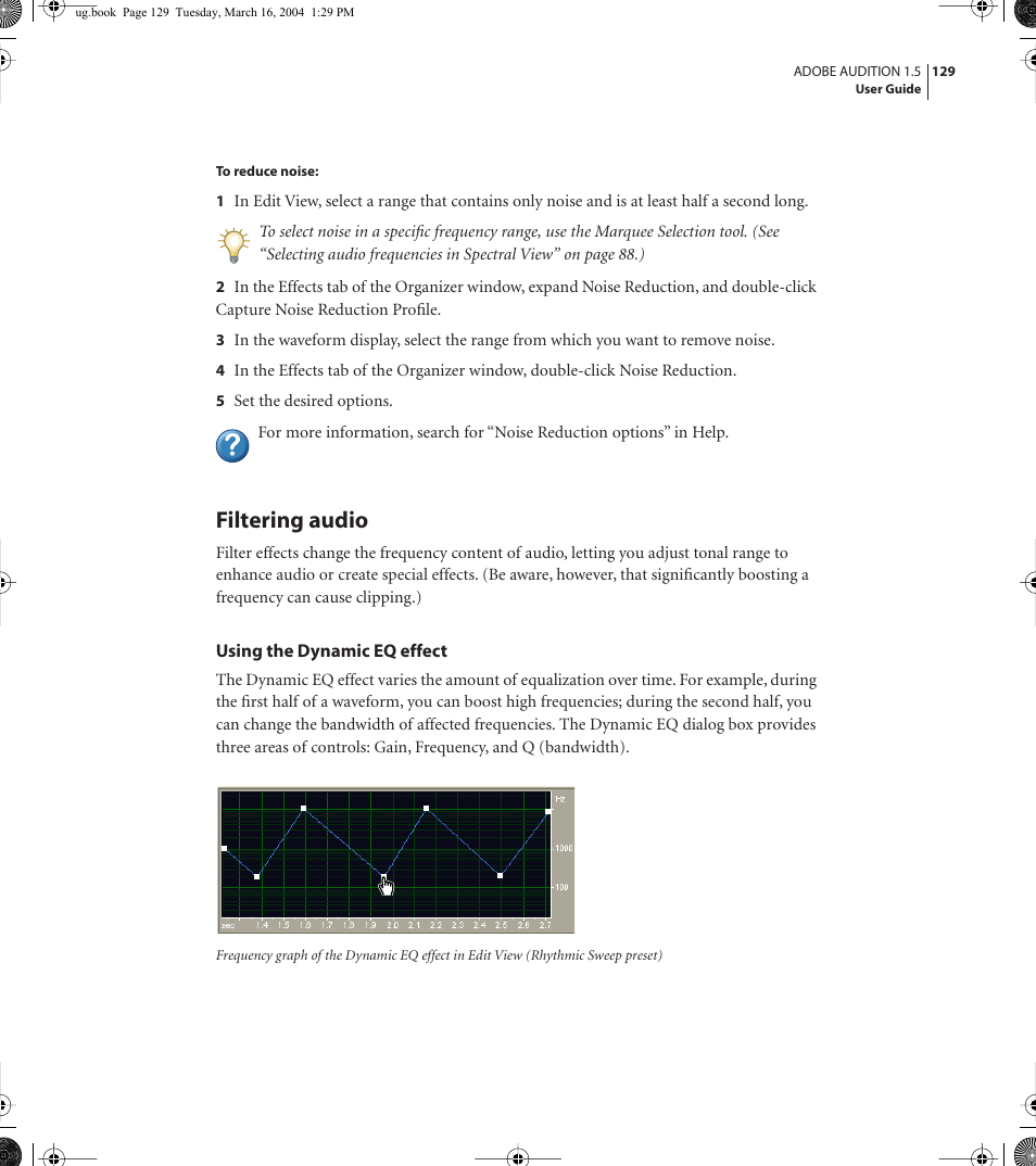Filtering audio | Adobe AUDITION 1.5 User Manual | Page 137 / 308