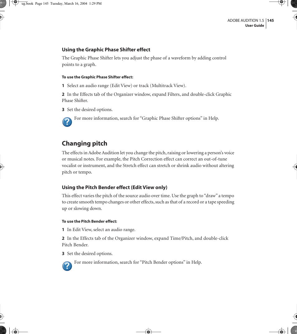 Changing pitch | Adobe AUDITION 1.5 User Manual | Page 153 / 308